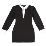 Women's Autumn Chic Color Block Slim Turndown Collar Button Shirt Dress