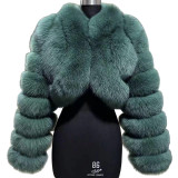 Faux Fur Coat Fox Fur Short Patchwork Winter Warm Top Jacket