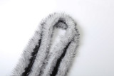 Women's Autumn Winter Fashion Sexy Faux Fur Patchwork Pu Leather Halter Neck Deep V-Neck Dress