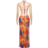 Women's Spring Halter Neck Tie Beaded Chain Slim Low Back Sexy Dress