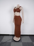 Casual Strap Crop Top High-Waist Hollow Long Skirt Two-Piece Set