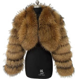 Faux Fur Coat Fox Fur Short Patchwork Winter Warm Top Jacket