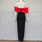 Women sexy off-the-shoulder strapless contrasting patchwork formal party dress