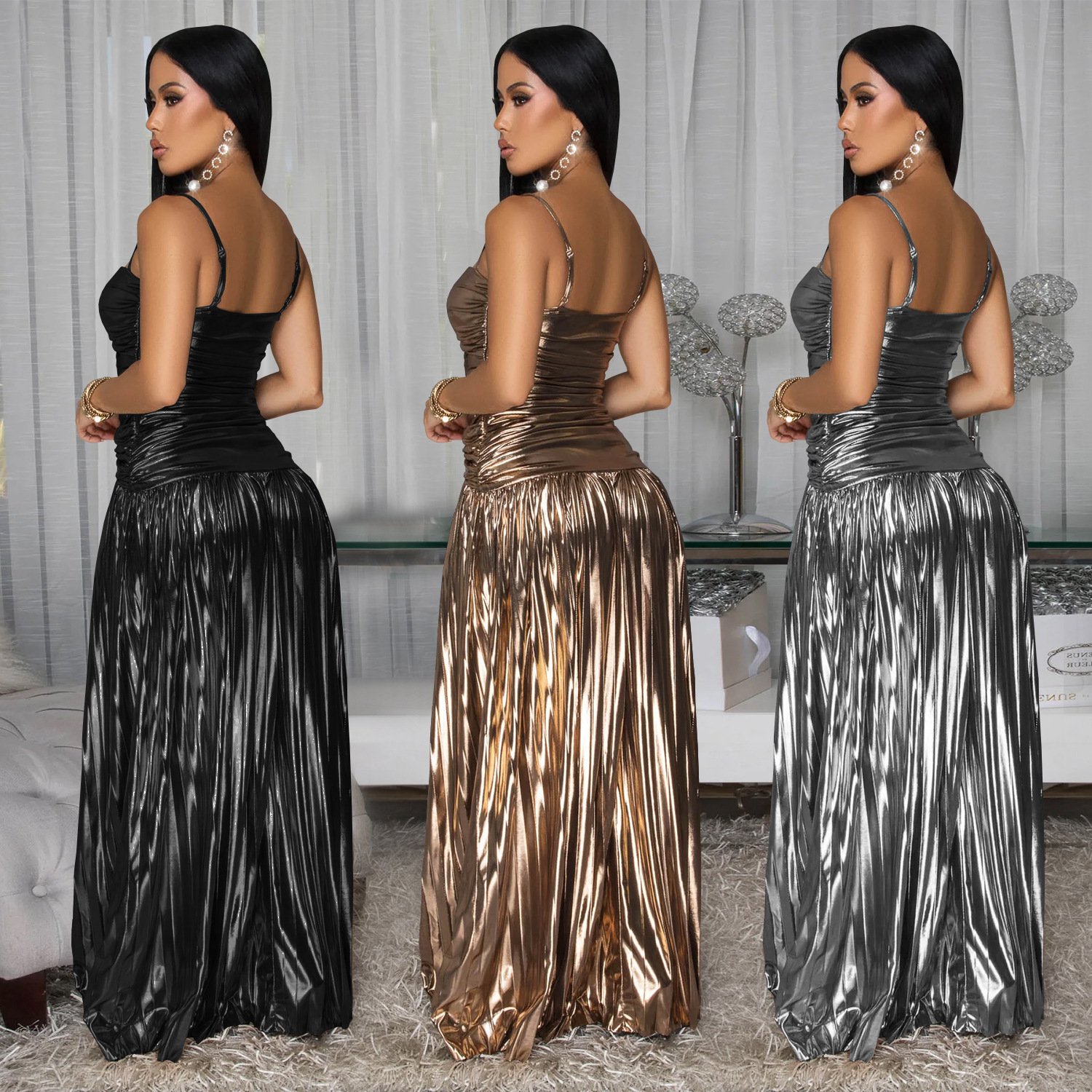 Fashion Women's Sexy Strap Elegant Sparkle Evening Dress