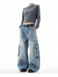 Plus-Size Women American Blue Cargo Denim Wide-Leg Pants