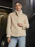 Autumn Winter Ribbed High Neck Long Sleeve Warm Women's Fur Coat Fashion Outerwear