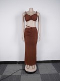Casual Strap Crop Top High-Waist Hollow Long Skirt Two-Piece Set