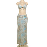 Women's Spring Halter Neck Tie Beaded Chain Slim Low Back Sexy Dress