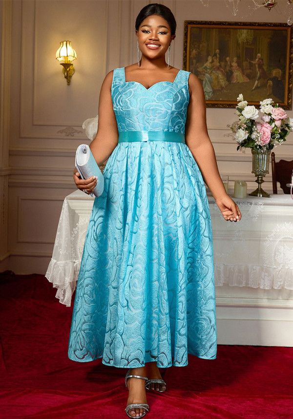 Women's Sexy V-Neck Strap Dress Jacquard High Waist Fashion Elegant Formal Party A-Line Evening Gown Dress