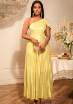 Sexy One-Shoulder Dress Slim Pleated Fashion Formal Party High Waist Evening Gown