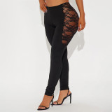 Women Sexy Lace Patchwork See-Through Pant