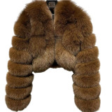 Faux Fur Coat Fox Fur Short Patchwork Winter Warm Top Jacket