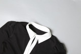 Women's Autumn Chic Color Block Slim Turndown Collar Button Shirt Dress