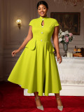 Plus Size Solid Color Cut-Out Short Sleeve Party Dress Stand Collar A-Line Elegant Evening Gown