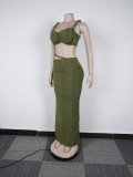 Casual Strap Crop Top High-Waist Hollow Long Skirt Two-Piece Set