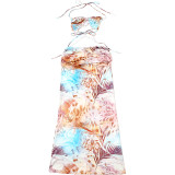 Women's Spring Halter Neck Tie Beaded Chain Slim Low Back Sexy Dress