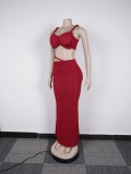 Casual Strap Crop Top High-Waist Hollow Long Skirt Two-Piece Set