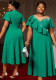 Plus Size Women's Flounce Short Sleeve Mesh Patchwork Rhinestone A-Line Elegant Dress