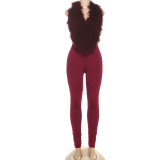 Women Fall Sexy Halter Neck Lace-Up Backless V-Neck Top and Pant Two-Piece Set