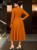 Plus Size Solid Color Long Sleeve Elegant Dress with Rhinestone Irregular Midi Dress