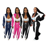 Women double stripe contrasting sport casual two-piece suit