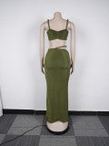 Casual Strap Crop Top High-Waist Hollow Long Skirt Two-Piece Set