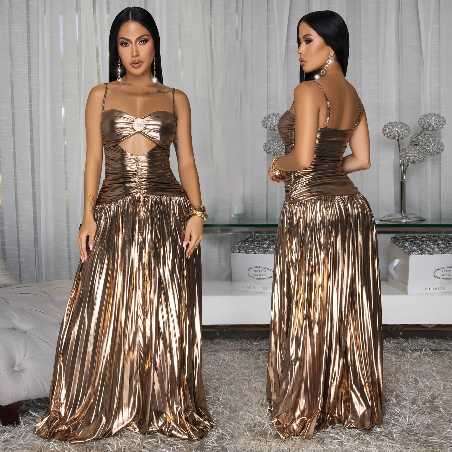 Fashion Women's Sexy Strap Elegant Sparkle Evening Dress