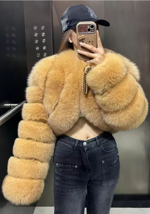 Faux Fur Coat Fox Fur Short Patchwork Winter Warm Top Jacket