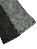 Women's Contrast Color Slim Stretch Top and Washed Long Pants Two-Piece Set