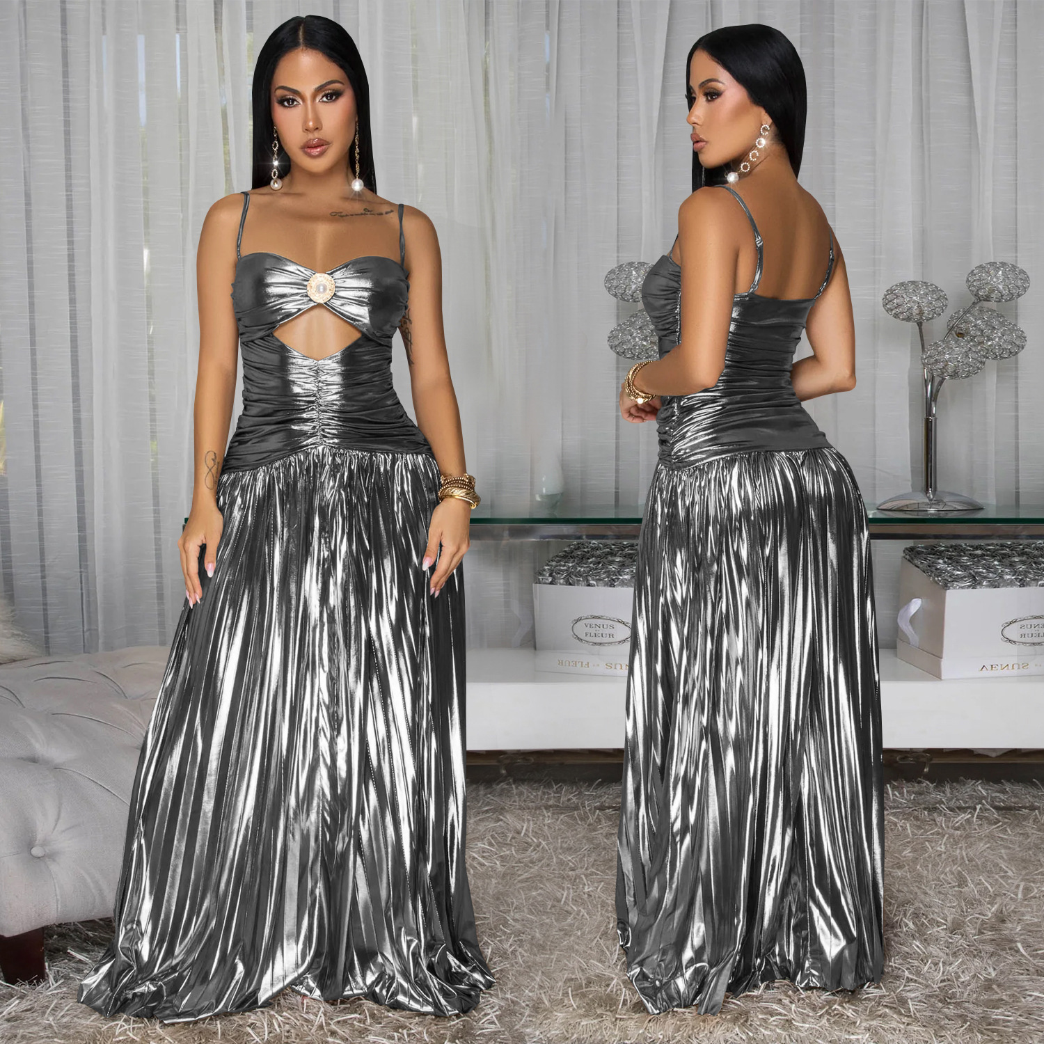 Fashion Women's Sexy Strap Elegant Sparkle Evening Dress