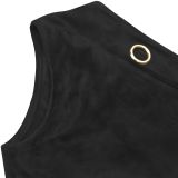 Fashion Women's Sexy Button Slash Shoulder Top Short Skirt Two-Piece Set