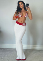 Women's Autumn Sexy Knitting Crochet Halter Neck Camisole Color Block Slim Skirt Set Women's Autumn Sexy Knitting Crochet Halter Neck Camisole Color Block Slim Skirt Set