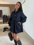 Women Casual Shirt Button-Down Long-Sleeved Denim Dress