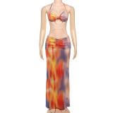 Women's Spring Halter Neck Tie Beaded Chain Slim Low Back Sexy Dress