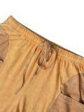 Women's Contrast Color Slim Stretch Top and Washed Long Pants Two-Piece Set
