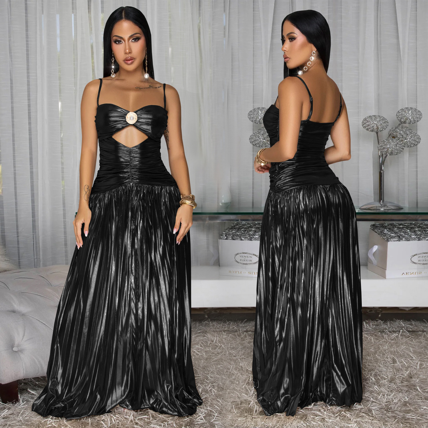 Fashion Women's Sexy Strap Elegant Sparkle Evening Dress