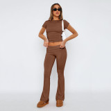 Fashion Solid Color Slim Fit Low Waist Bell Bottom Pants Women