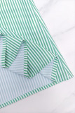 Women's Striped Long Sleeve Turndown Collar Elegant Casual Belted Long Dress