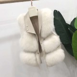 Autumn Winter Fox Fur Vest Turndown Collar Zipper Short Patchwork Faux Fur Fashion Sleeveless Coat