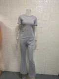 Fashion Solid Color Slim Fit Low Waist Bell Bottom Pants Women