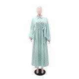 Women's Striped Long Sleeve Turndown Collar Elegant Casual Belted Long Dress