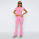 Fashion Solid Color Slim Fit Low Waist Bell Bottom Pants Women