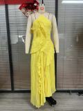 Women's Ruffled Pleated Luxury Chiffon Dress