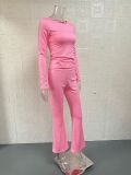 Fashion Solid Color Slim Fit Low Waist Bell Bottom Pants Women