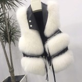 Autumn Winter Fox Fur Vest Turndown Collar Zipper Short Patchwork Faux Fur Fashion Sleeveless Coat