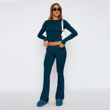 Fashion Solid Color Slim Fit Low Waist Bell Bottom Pants Women