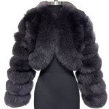 Faux Fur Coat Fox Fur Short Patchwork Winter Warm Top Jacket