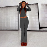Fashion Solid Color Slim Fit Low Waist Bell Bottom Pants Women