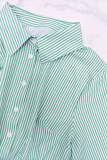 Women's Striped Long Sleeve Turndown Collar Elegant Casual Belted Long Dress