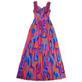 Women elegant ruffled shoulder strap printed dress